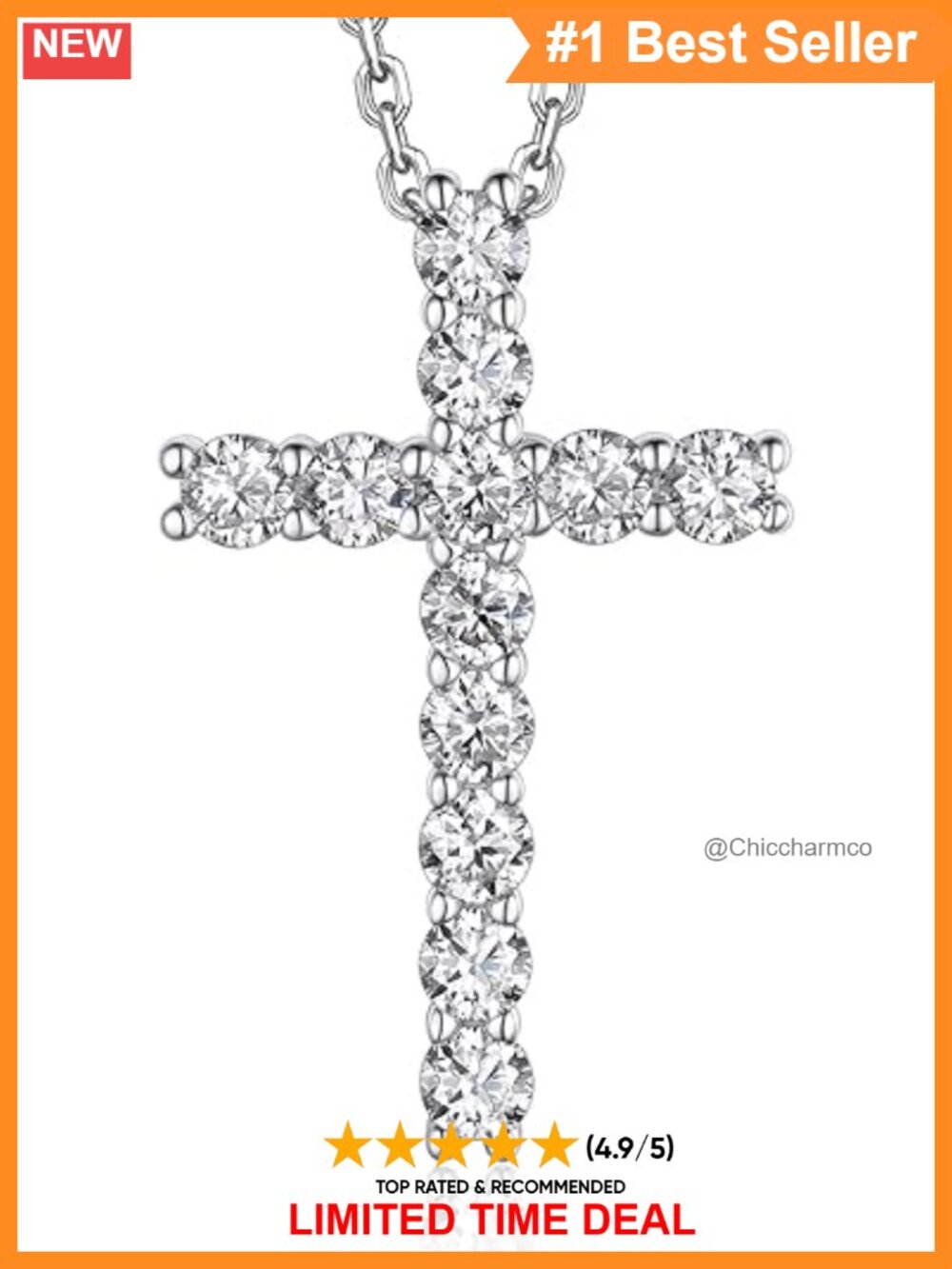Moissanite Cross Necklace Sterling Silver 1.2 ctw Religious Gift